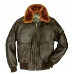 Men’s Aviator Brown Fur Collar Jacket In Leather