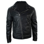Men’s Biker Black Leather Asymmetrical Zip Jacket