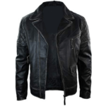 Men’s Biker Black Leather Asymmetrical Zip Jacket - Image 3
