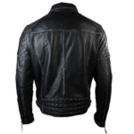 Men’s Biker Black Leather Asymmetrical Zip Jacket - Image 4