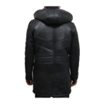 Men’s Leather Duffle Coat Fur Hood In Black - Image 4