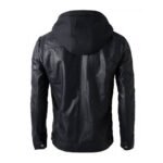 Men’s Hooded Leather Jacket In Black For Biker - Image 3