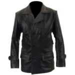 Men’s Black Long Distressed Leather Coat