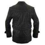 Men’s Black Long Distressed Leather Coat - Image 3