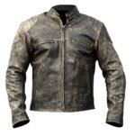 Men’s Black Distressed Biker Jacket In Leather