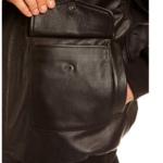 Men’s Black Leather Bomber Jacket - Image 4