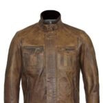 Men’s Brown Bomber Leather Jacket - Image 2