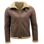 Men’s Brown Leather Fur Collar Jacket In Aviator