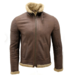 Men’s Brown Leather Fur Collar Jacket In Aviator - Image 2