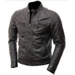 Men’s Cafe Racer Black Shiny Leather Jacket - Image 2