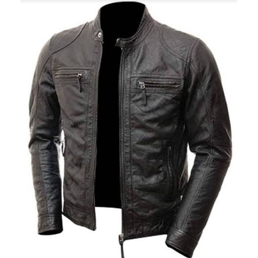 MENS-CAFE-RACER-BLACK-LEATHER-JACKET-2-1.jpg Men’s Cafe Racer Black Shiny Leather Jacket - Image 1