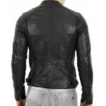 Black Leather Cafe Racer Jacket Men’s - Image 3