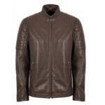 Men’s Leather Dark Brown Jacket In Cafe Racer Style