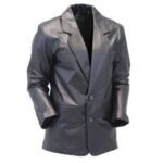 MEN’S GREY LEATHER BLAZER - Image 2