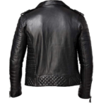 Men’s Biker Quilted Black Jacket In Genuine Leather - Image 3
