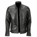 Men’s Quilted Motorcycle Jacket In Black Leather