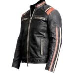 Men’s Black Leather Retro Biker Jacket - Image 3