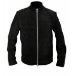 Black Leather Stand Collar Jacket For Men
