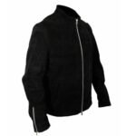 Black Leather Stand Collar Jacket For Men - Image 2