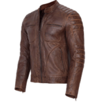 Men’s Motorcycle Leather Distressed Jacket In Brown