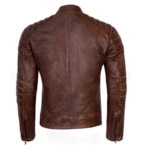Men’s Motorcycle Leather Distressed Jacket In Brown - Image 3