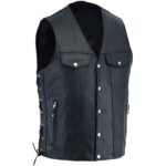 Men's Black Genuine Leather Biker Vest