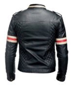 Cafe Racer Biker Style Black Jacket With Beige And Red Stripe Jacket - Image 2