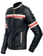 Cafe Racer Biker Style Black Jacket With Beige And Red Stripe Jacket - Image 3