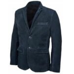Casual Navy Blue Suede Blazer In Leather