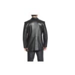 ONE BUTTON MEN'S BLACK LEATHER COAT - Image 3
