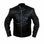 Black Quilted Leather Jacket For Men's