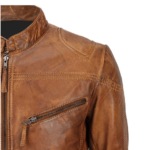 Quilted Men’s Biker Tan Leather Jacket - Image 4