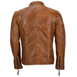 Quilted Men’s Biker Tan Leather Jacket - Image 5