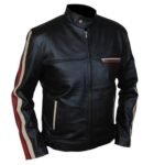 Red And White Stripe Jacket In Black Leather