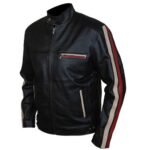 Red And White Stripe Jacket In Black Leather - Image 3