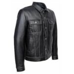 Black Leather Shirt Collar Jacket For Men’s - Image 5
