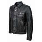 Black Leather Shirt Collar Jacket For Men’s - Image 3