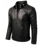 Slim Fit Black Cafe Racer Jacket In Leather