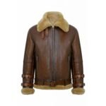 Brown Aviator Fur Shearling Genuine Leather Jacket