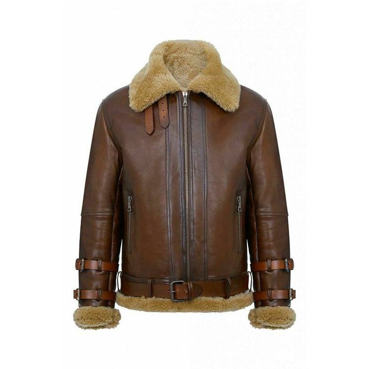 Shearling-1.jpg Brown Aviator Fur Shearling Genuine Leather Jacket - Image 1