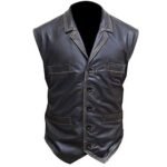 Black Leather Vest With Shirt Collar