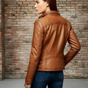 Women's Leather Biker Jacket Brown