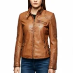 Women's Leather Biker Jacket Brown