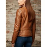 Women's Leather Biker Jacket Brown