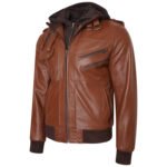 Wing Hooded Jacket For Men In Brown Leather - Image 2