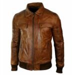 Brown Bomber Fur Collar Genuine Leather Jacket - Image 4
