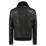 Real Leather Black Bomber Jacket With Fur Collar - Image 4