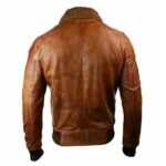Brown Bomber Fur Collar Genuine Leather Jacket - Image 5
