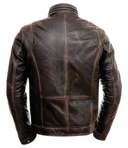 Distressed Cafe Racer Biker Jacket In Brown Leather - Image 2