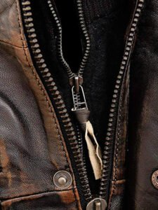 Distressed Cafe Racer Biker Jacket In Brown Leather - Image 3